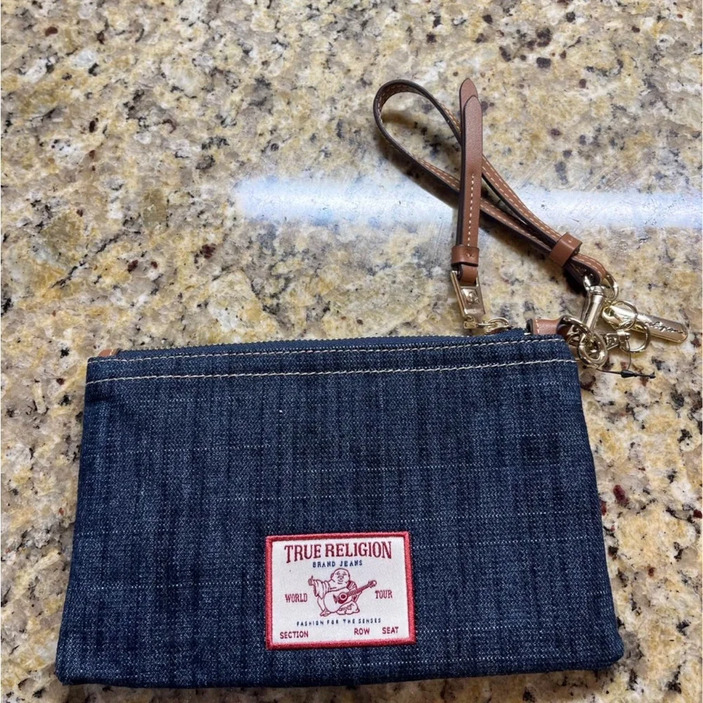 True Religion Wristlet with Tan Trim